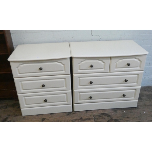 72 - A modern cream chest of two long and two short drawers and a matching three drawer chest