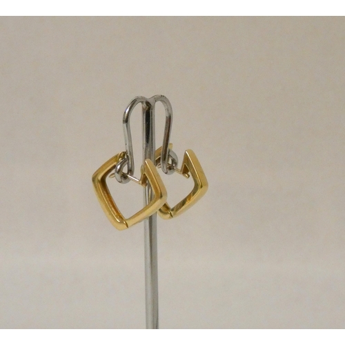 590 - A pair of 14k yellow gold shaped hoop earrings, marked 585 Italy. 5 grams