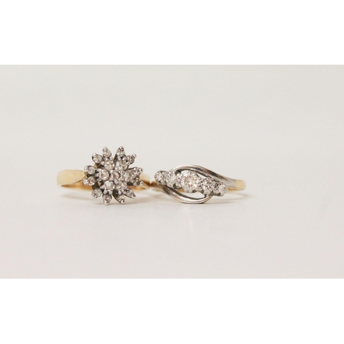 602 - 18ct & platinum mounted five stone diamond ring in a twist design, ring size K, together with a diam... 