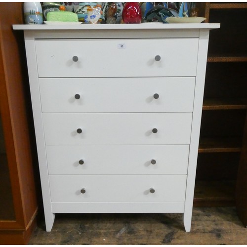 65 - A white painted chest of five long drawers, 2'9