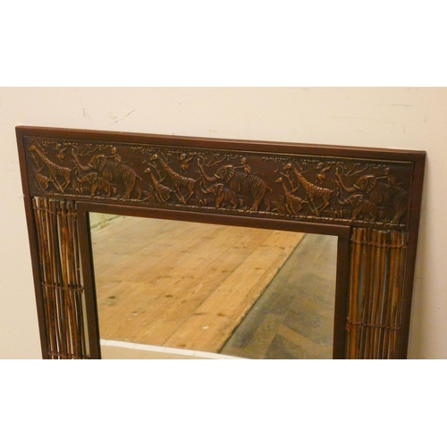 180 - A decorative safari inspired metalwork rectangular wall mirror