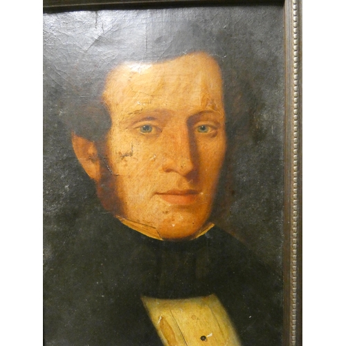 278 - An early 19th century portrait of a regency gentleman, oil on canvas, later laid on board, framed, u... 