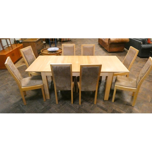 290 - A modern Ercol extending rectangular dining table together with a set of eight dining chairs upholst... 