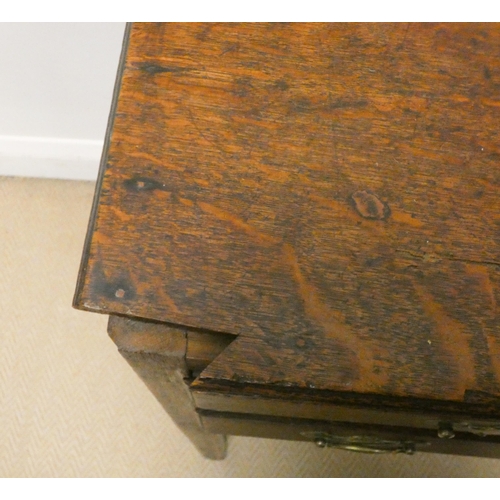 309 - An antique oak hall table fitted two small and one long drawer with brass drop handles and escutcheo... 