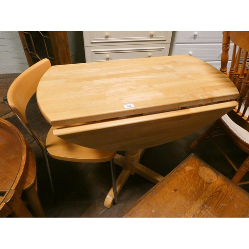 326 - A modern drop leaf light wood kitchen table and one single chair