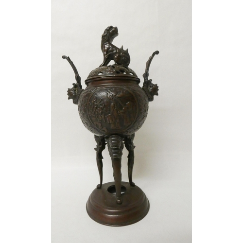 243 - A late 19th century Chinese bronze Censer with Dog of Fo mounted lid.