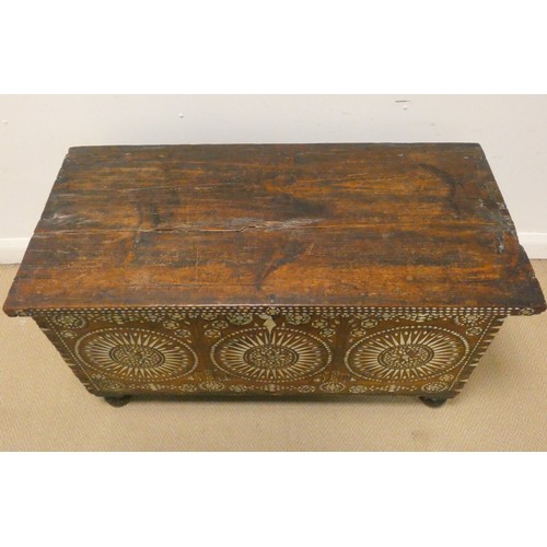 348 - An unusual 19th century Moorish bone inlaid coffer chest, lifting top measures 41