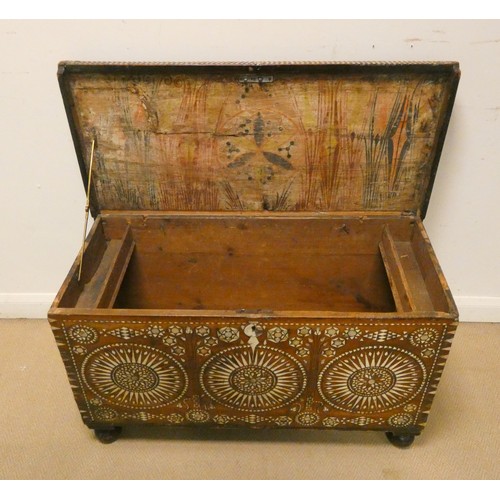 348 - An unusual 19th century Moorish bone inlaid coffer chest, lifting top measures 41