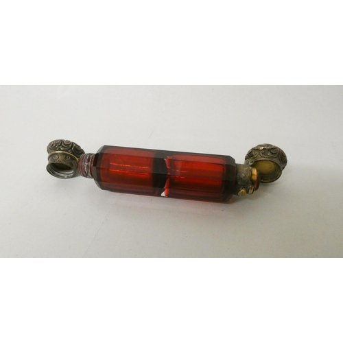 240 - A Victorian ruby glass and gilt metal mounted double ended scent bottle