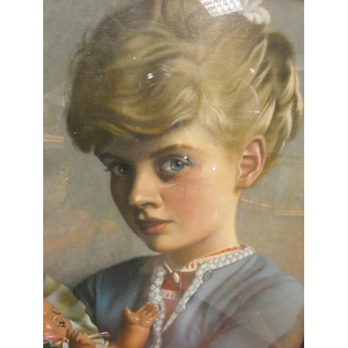 279 - Dan Ferguson, Scottish, oil on canvas painting of a young girl with a doll, Paisley Art Exhibition l... 