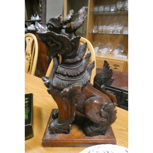 343 - A carved wooden Japanese dragon and a Russian lacquer box and a pair of 19th century Copeland soup p... 