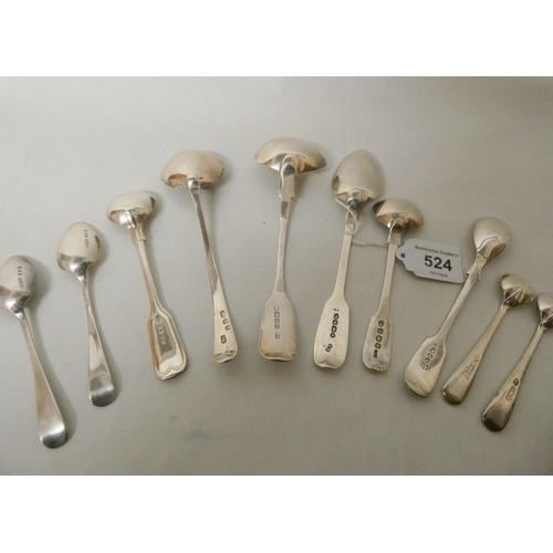 524 - A collection of assorted silver spoons and sauce ladles. 4 troy ounces....