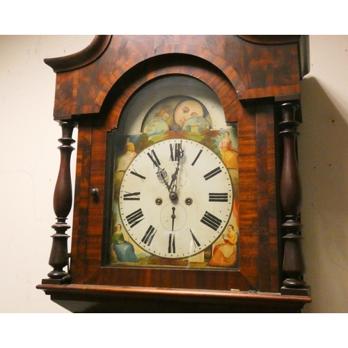 356 - A 19th century mahogany eight day long case clock, with moon phase painted enamel dial