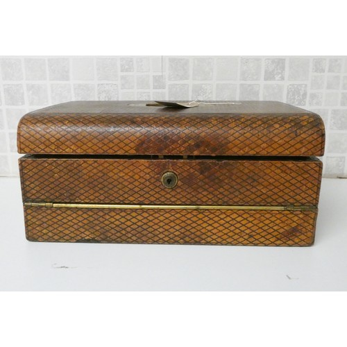 248 - A Victorian embossed brown leather travelling stationery writing box with brass brahma locks, 14