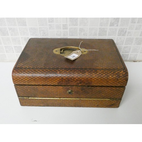 248 - A Victorian embossed brown leather travelling stationery writing box with brass brahma locks, 14