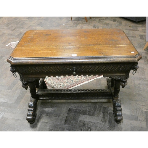 362 - A Victorian highly carved hall or centre table fitted one long drawer, carved with lion mask and rin... 