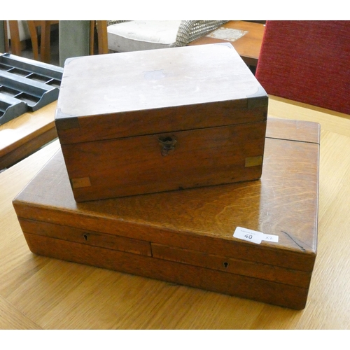 40 - A Victorian walnut writing box and an oak cutlery box