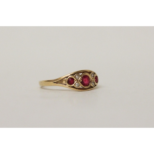 574 - An antique 18ct gold ruby and diamond gypsy ring, size M, 2.2 grams