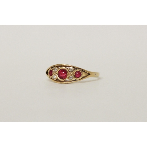 574 - An antique 18ct gold ruby and diamond gypsy ring, size M, 2.2 grams