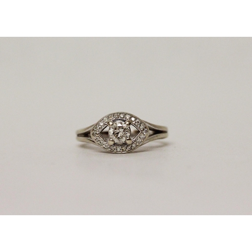 613 - A modern 14k white gold diamond pinky ring, size J, 3.6 grams