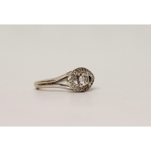 613 - A modern 14k white gold diamond pinky ring, size J, 3.6 grams