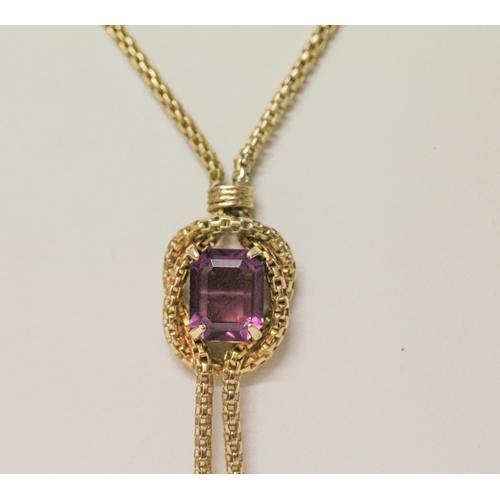 614 - A Victorian design 18ct yellow gold and amethyst pendant necklace, hallmarked on clasp, 11.8 grams