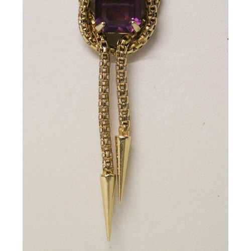 614 - A Victorian design 18ct yellow gold and amethyst pendant necklace, hallmarked on clasp, 11.8 grams