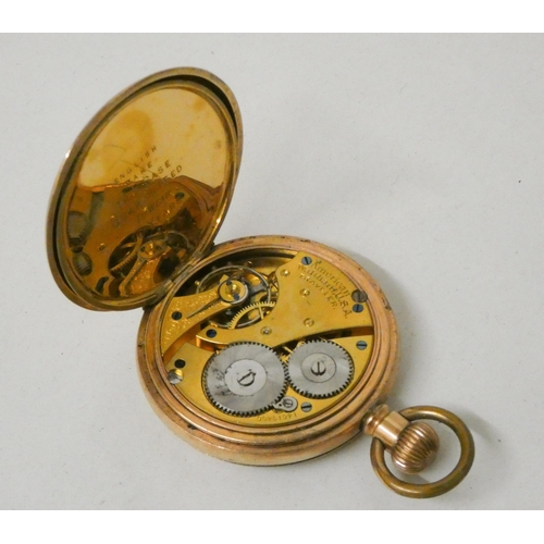 619 - A gold plated hunter pocket watch