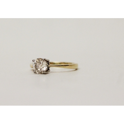 631 - A diamond solitaire engagement ring, the claw set brilliant cut diamond weighing 85 points on 18ct y... 