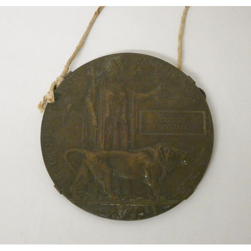 288 - A Great War death penny presented to George Peverall