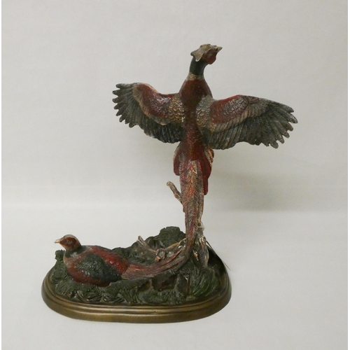 372 - A pair of cold painted bronze pheasants, approx 32cm high x 250cm wide bearing signature Fratin