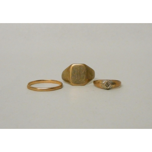 533 - Two 9ct gold rings and a 10k pinky ring. Gross weight of lot 6.4g