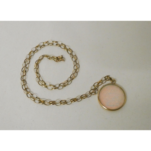 534 - 9ct gold belcher link chain with holographic pendant depicting a 1974 Sovereign in 9ct mount. Chain ... 