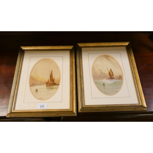 373 - A pair of 19th century oval watercolours of marine scapes both signed A Harmin, each image approx 9