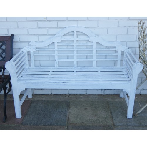 829 - A shaped wooden white painted two seater garden bench