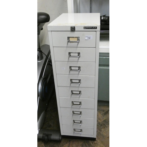 332 - A grey Bisley metal nine drawer filing cabinet