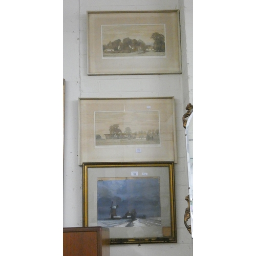 198 - A pair of framed limited edition original etchings and aquatints by R.A LeBas of Minster Lovell, Oxf... 