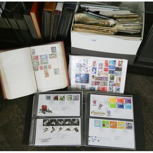 216 - A large quantity of assorted stamps, first day covers and albums