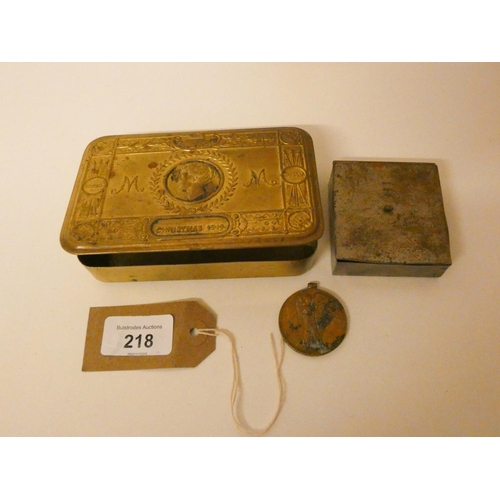 218 - A First World War tobacco tin and a First world War medal