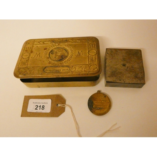 218 - A First World War tobacco tin and a First world War medal