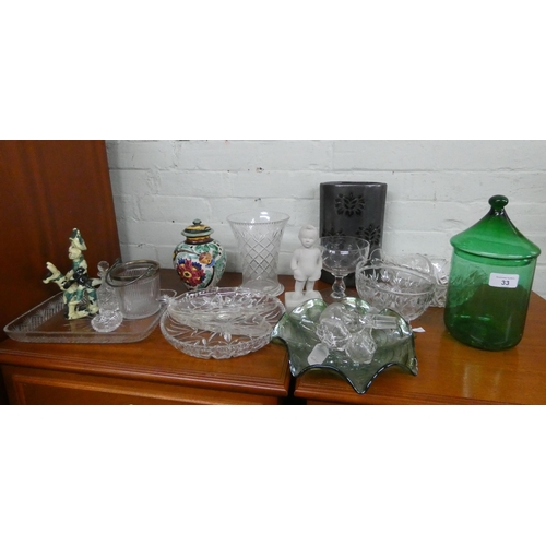 33 - A collection of assorted glassware and a figure ornament etc