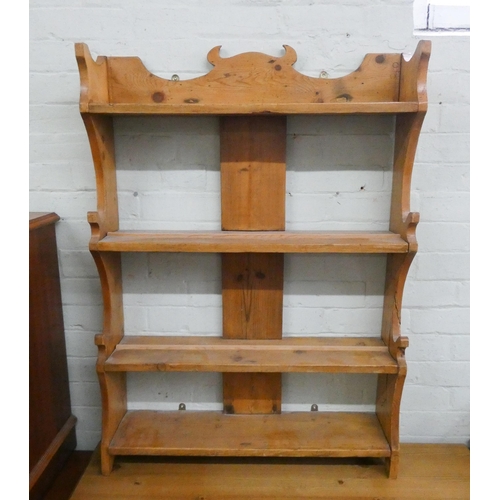 38 - A pine four tier hanging kitchen wall shelf, 2'6