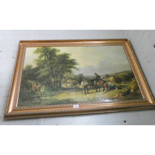 49 - A Victorian style gilt framed coloured print after Shayer showing a haymaking scene