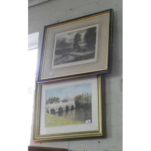 56 - A gilt framed watercolour of Bridge of the Avon in Christchurch by Paul Butler, and a framed black a... 