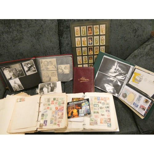 685 - Several albums of World stamps, First Day Covers, Cricketer cigarette cards, photographs and other c... 