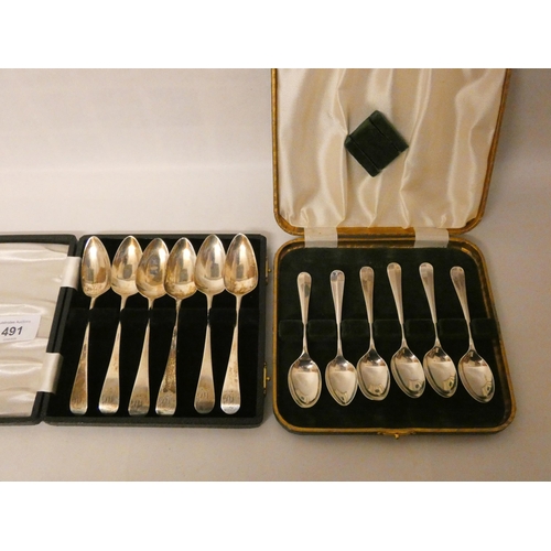 491 - A set of six George IV silver egg spoons, London 1803 and a cased set of silver coffee spoons. Gross... 