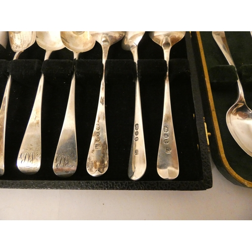 491 - A set of six George IV silver egg spoons, London 1803 and a cased set of silver coffee spoons. Gross... 