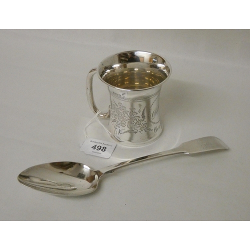 498 - A silver Christening mug, of waisted form with engraved decoration, presentation engraving Daphne Ca... 