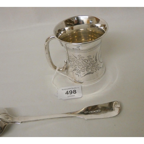 498 - A silver Christening mug, of waisted form with engraved decoration, presentation engraving Daphne Ca... 