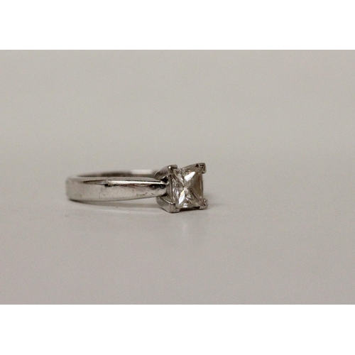 512 - Modern princess cut diamond solitaire ring, the claw set diamond weighing approximately 1 carat, 18c... 